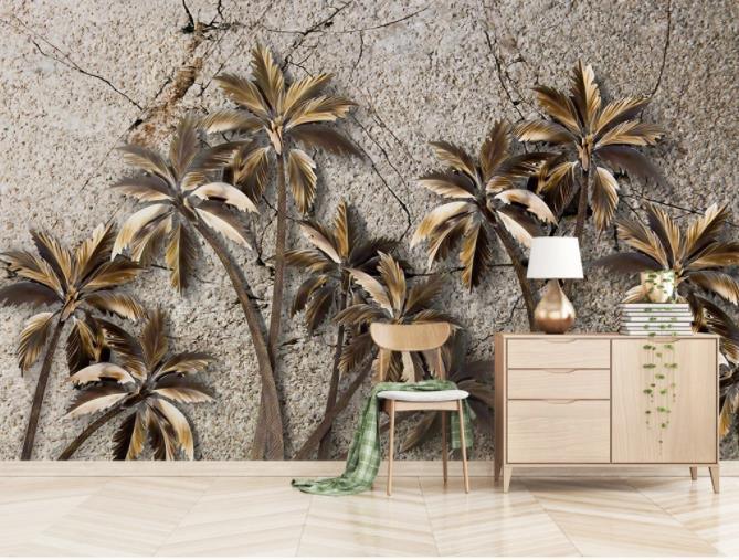 3D Solid Grey Coconut Tree Wall Mural Wallpaper 158- Jess Art Decoration