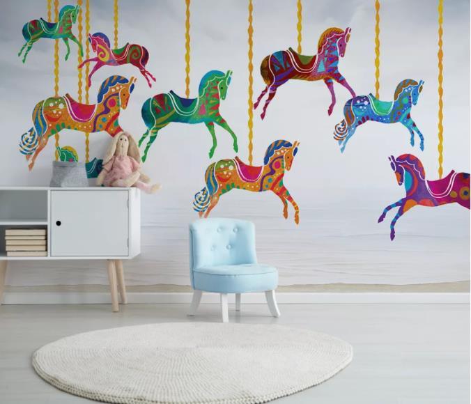 3D Hand Painted Color Horse Wall Mural Wallpaper 161- Jess Art Decoration