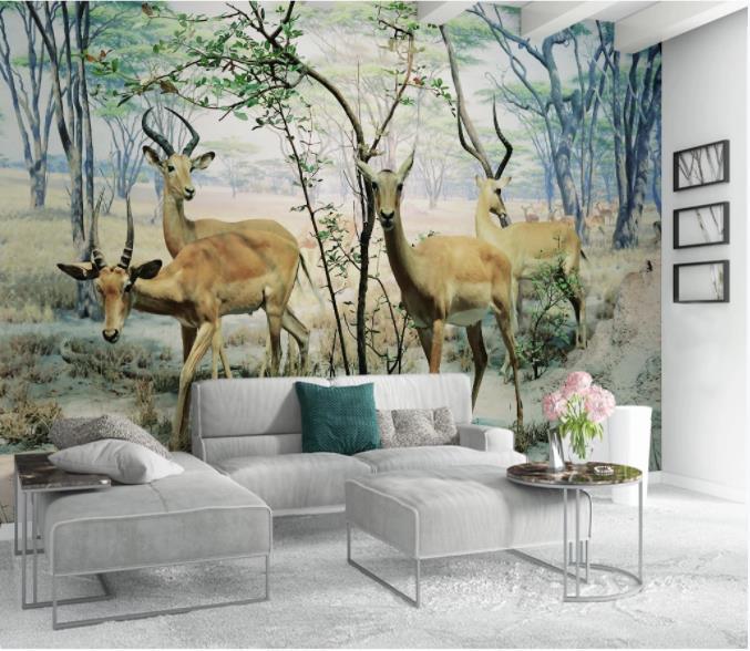 3D Hand Painted Forest Elk Wall Mural Wallpaper 185- Jess Art Decoration