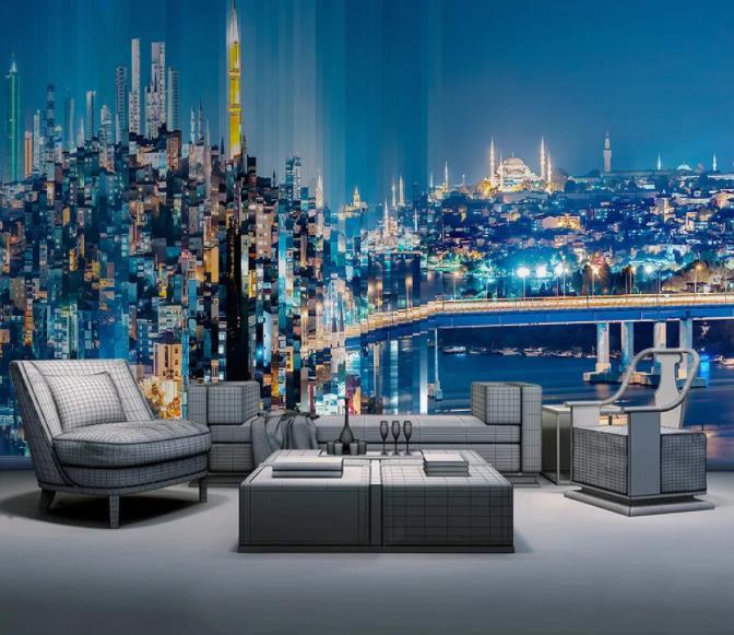 3D Hand Painted Blue City Pattern Wall Mural Wallpaper 188- Jess Art Decoration