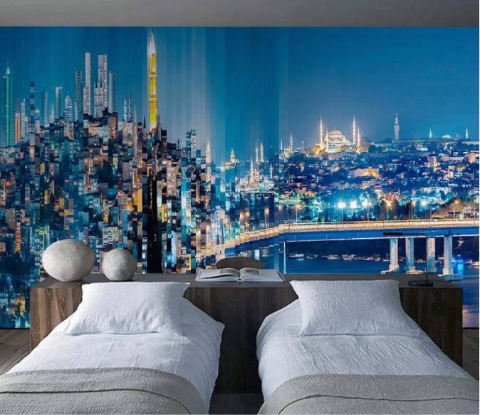 3D Hand Painted Blue City Pattern Wall Mural Wallpaper 188- Jess Art Decoration