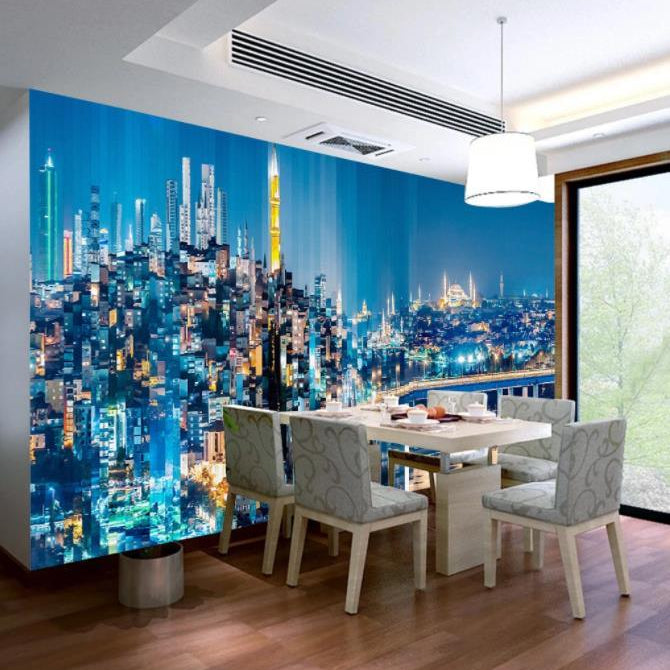 3D Hand Painted Blue City Pattern Wall Mural Wallpaper 188- Jess Art Decoration