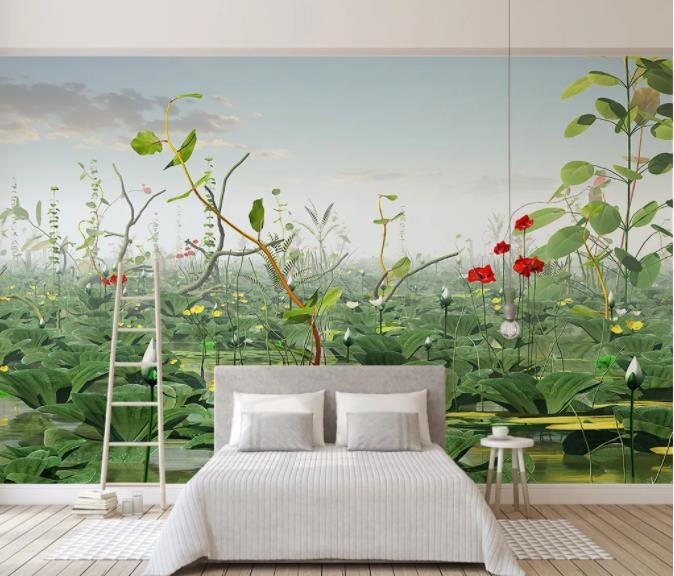 3D Pond Green Leaves Wall Mural Wallpaper 192- Jess Art Decoration