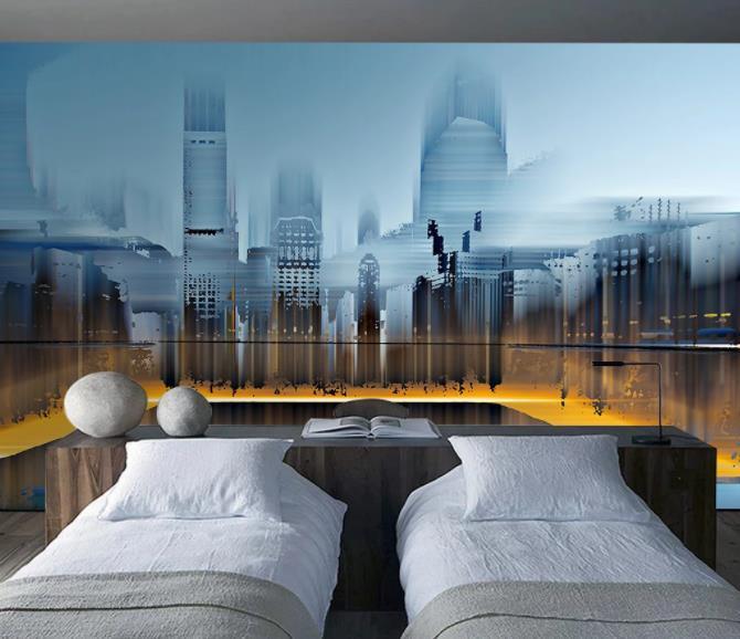 3D Blue City Building Wall Mural Wallpaper 198- Jess Art Decoration