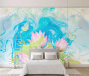 3D Hand Painted Lotus Blue Wall Mural Wallpaper 209- Jess Art Decoration