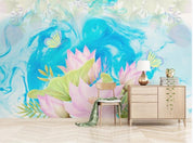 3D Hand Painted Lotus Blue Wall Mural Wallpaper 209- Jess Art Decoration