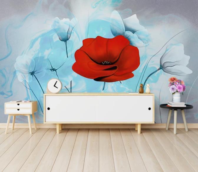 3D Hand Painted Red Flowers Wall Mural Wallpaper 210- Jess Art Decoration