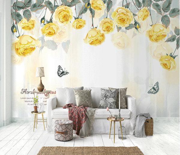 3D Hand Painted Yellow Rose Wall Mural Wallpaper 55- Jess Art Decoration