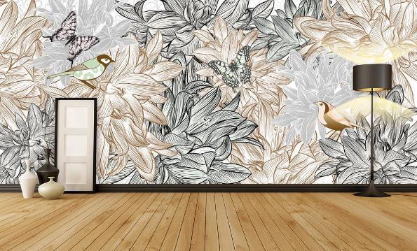 3D Hand Painted Grey Flowers Wall Mural Wallpaper 7- Jess Art Decoration