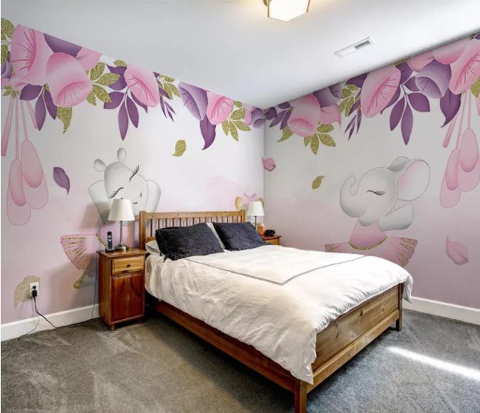 3D Cartoon Rabbit Flower Pink Wall Mural Wallpaper 238- Jess Art Decoration