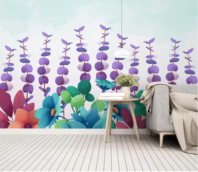 3D Hand Painted Purple Flowers Wall Mural Wallpaper 241- Jess Art Decoration