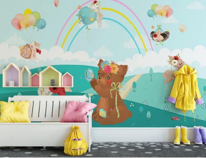 3D Cartoon Animal Rainbow Wall Mural Wallpaper 243- Jess Art Decoration
