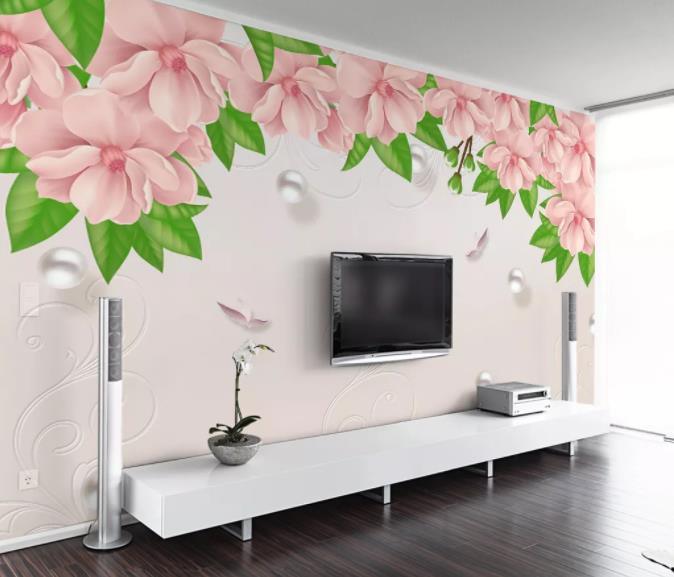3D Hand Painted Pink Flowers Wall Mural Wallpaper 245- Jess Art Decoration
