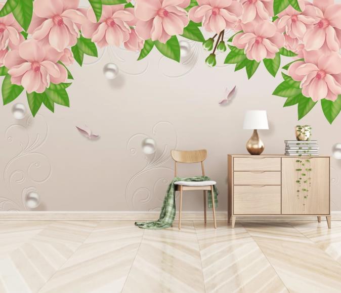 3D Hand Painted Pink Flowers Wall Mural Wallpaper 245- Jess Art Decoration
