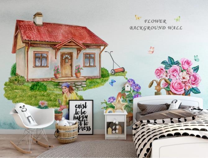 3D Cartoon House Flower Wall Mural Wallpaper 248- Jess Art Decoration
