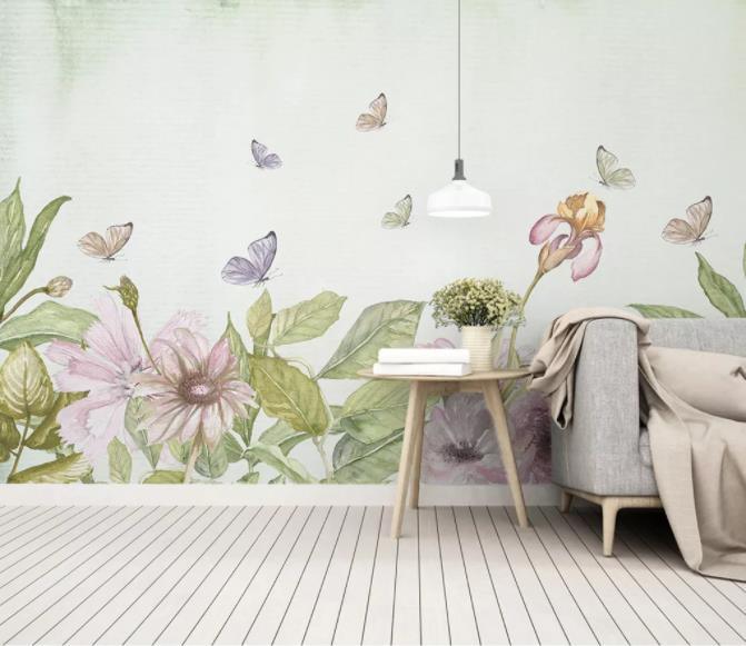 3D Hand Painted Flower Butterfly Wall Mural Wallpaper 261- Jess Art Decoration