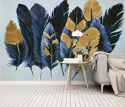 3D Hand Painted Blue Feathers Wall Mural Wallpaper 269- Jess Art Decoration