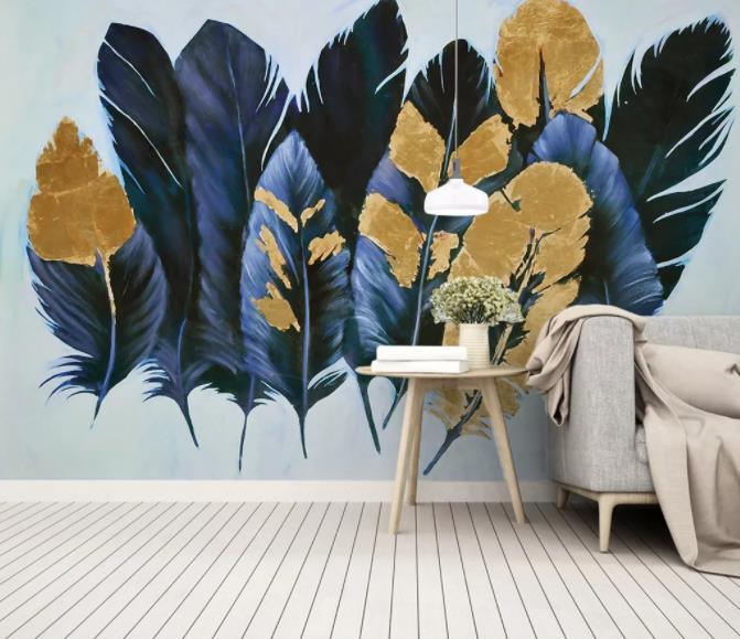 3D Hand Painted Blue Feathers Wall Mural Wallpaper 269- Jess Art Decoration