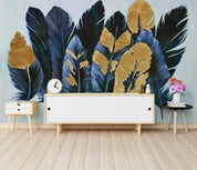 3D Hand Painted Blue Feathers Wall Mural Wallpaper 269- Jess Art Decoration