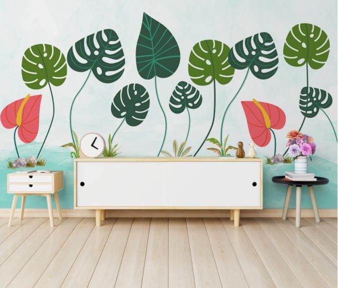 3D Hand Painted Green Leaves Wall Mural Wallpaper 274- Jess Art Decoration