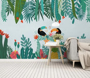 3D Hand Painted Cactus Bird Wall Mural Wallpaper 276- Jess Art Decoration