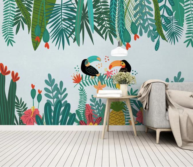 3D Hand Painted Cactus Bird Wall Mural Wallpaper 276- Jess Art Decoration