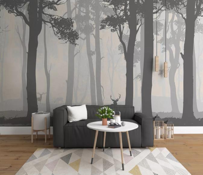 3D Hand Painted Grey Forest Wall Mural Wallpaper 279- Jess Art Decoration