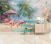 3D Hand Painted Flamingo Coconut Tree Wall Mural Wallpaper 281- Jess Art Decoration