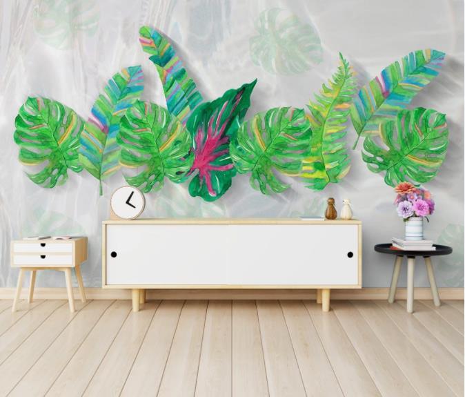 3D Hand Painted Green Leaves Wall Mural Wallpaper 9- Jess Art Decoration