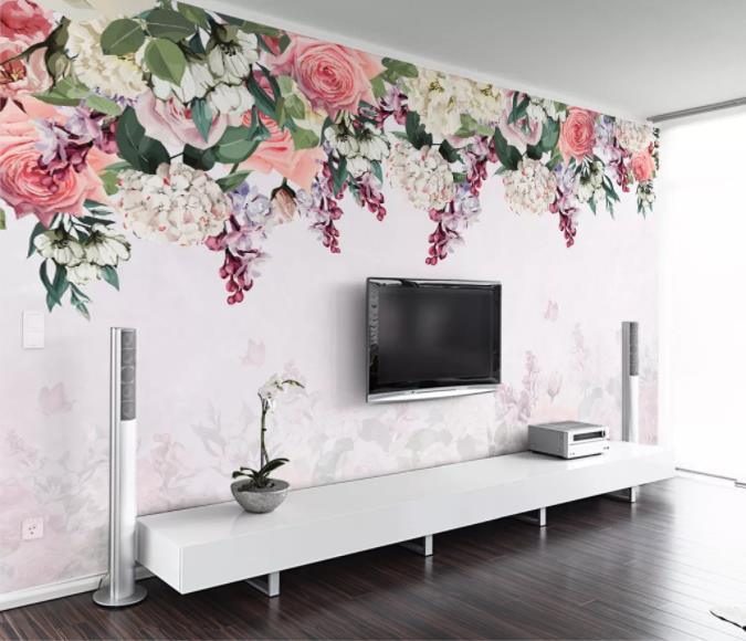 3D Hand Painted Pink Flowers Wall Mural Wallpaper 12- Jess Art Decoration