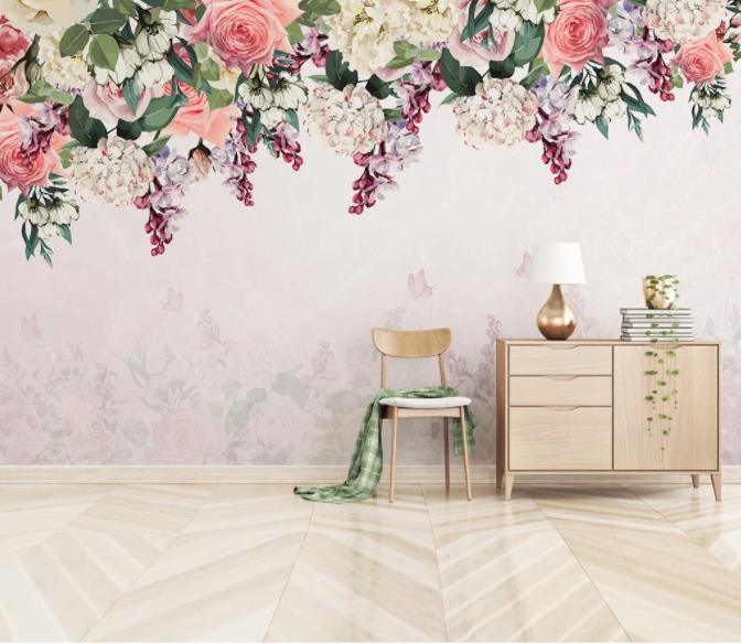 3D Hand Painted Pink Flowers Wall Mural Wallpaper 12- Jess Art Decoration