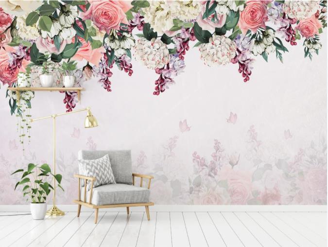 3D Hand Painted Pink Flowers Wall Mural Wallpaper 12- Jess Art Decoration