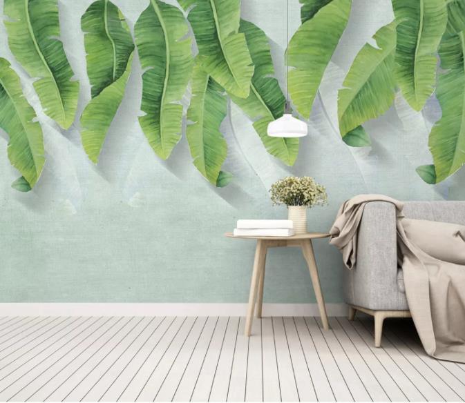 3D Hand Painted Green Leaves Wall Mural Wallpaper 35- Jess Art Decoration