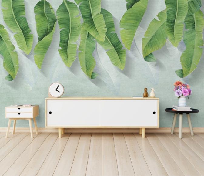 3D Hand Painted Green Leaves Wall Mural Wallpaper 35- Jess Art Decoration