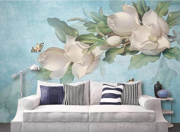 3D Hand Painted White Flowers Wall Mural Wallpaper 63- Jess Art Decoration