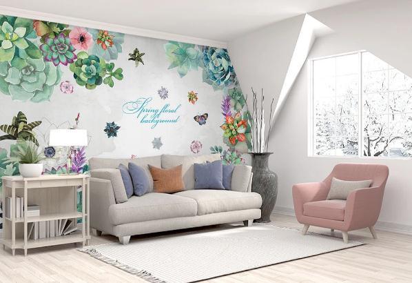 3D Hand Painted Green Succulent Plant Wall Mural Wallpaper 113- Jess Art Decoration