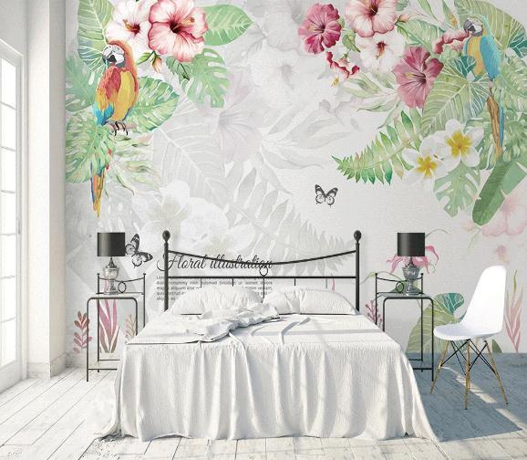 3D Hand Painted Leaves Flowers Wall Mural Wallpaper 44- Jess Art Decoration