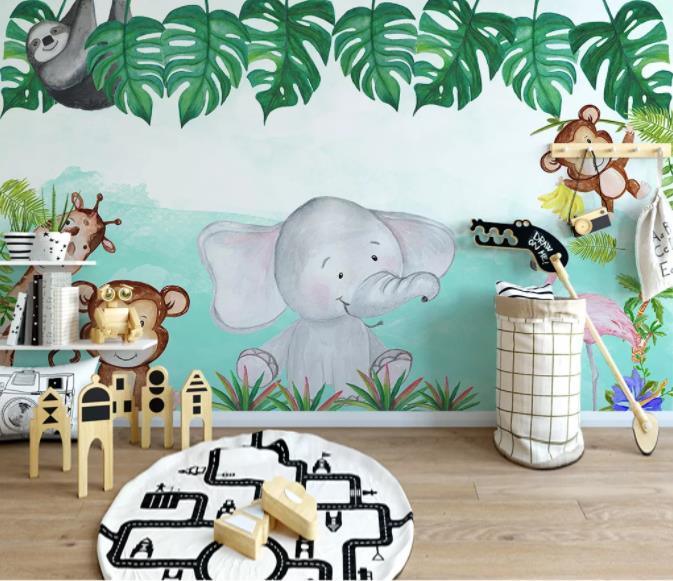 3D Hand Painted Leaf Animals Wall Mural Wallpaper 52- Jess Art Decoration