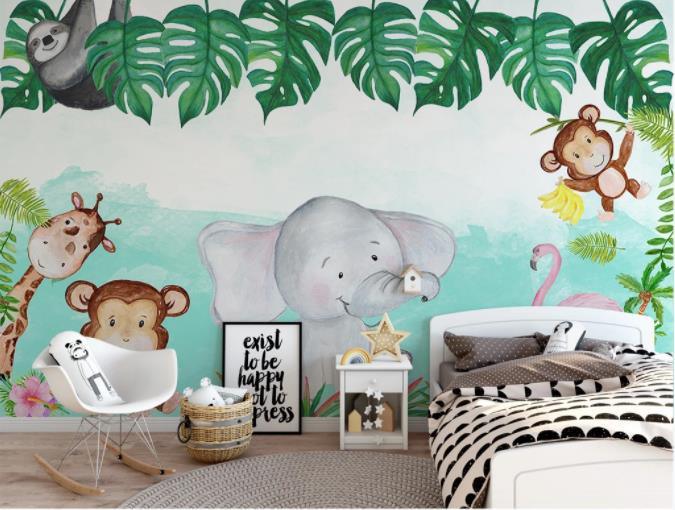 3D Hand Painted Leaf Animals Wall Mural Wallpaper 52- Jess Art Decoration