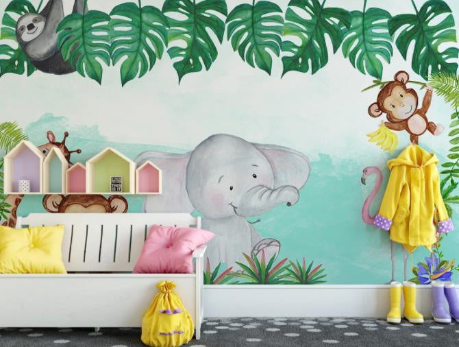 3D Hand Painted Leaf Animals Wall Mural Wallpaper 52- Jess Art Decoration