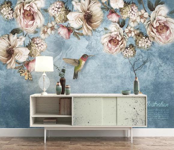 3D Hand Painted Flower Blue Wall Mural Wallpaper 56- Jess Art Decoration