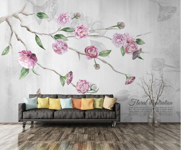 3D Hand Painted Pink Flowers Wall Mural Wallpaper 48- Jess Art Decoration