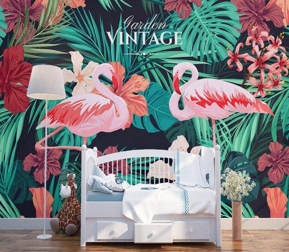 3D Hand Painted Tropical Leaf Flamingo Wall Mural Wallpaper 40- Jess Art Decoration
