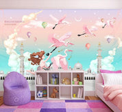 3D Cartoon Pink Flamingo Wall Mural Wallpaper 218- Jess Art Decoration