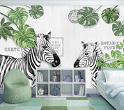 3D Zebra Green Leaves Wall Mural Wallpaper 3- Jess Art Decoration