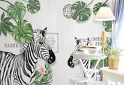 3D Zebra Green Leaves Wall Mural Wallpaper 3- Jess Art Decoration