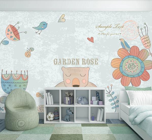 3D Cartoon Bear Flower Wall Mural Wallpaper 18- Jess Art Decoration