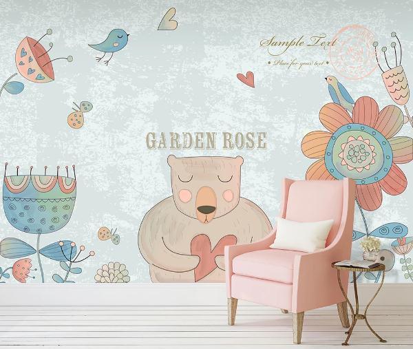 3D Cartoon Bear Flower Wall Mural Wallpaper 18- Jess Art Decoration