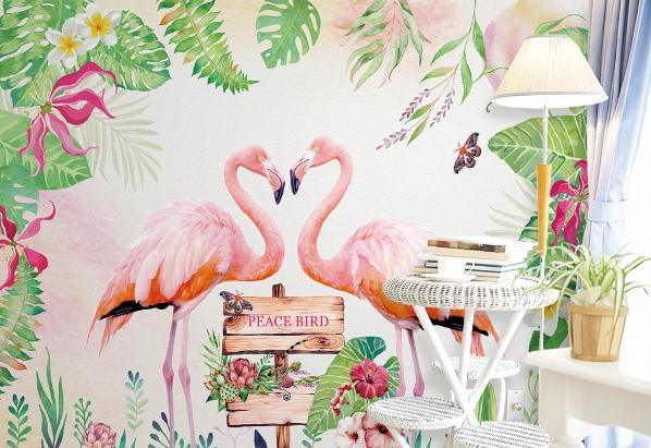 3D Tropical Leaf Flamingo Wall Mural Wallpaper 47- Jess Art Decoration