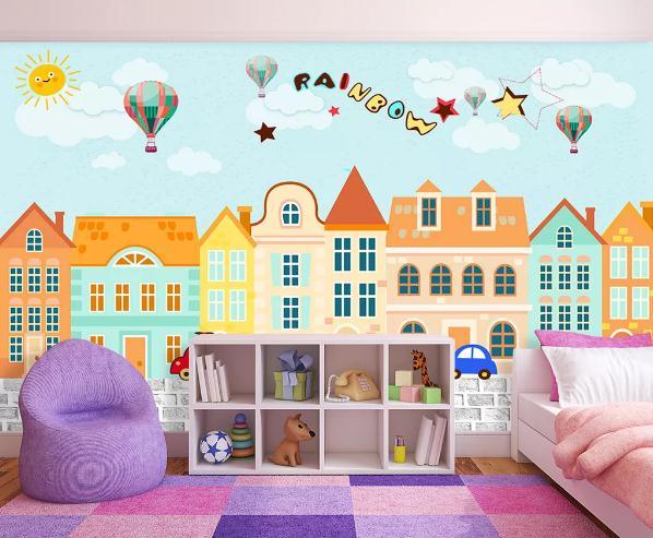 3D Cartoon House Balloon Wall Mural Wallpaper 5- Jess Art Decoration